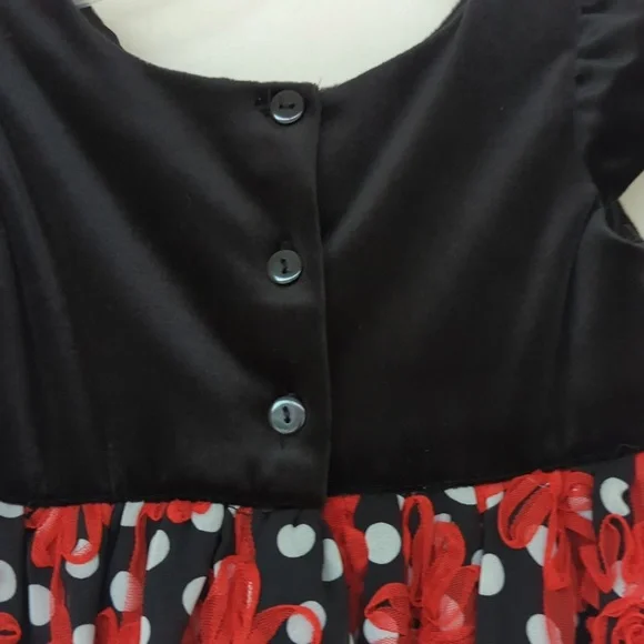YOUNGLANDToddler Girls Festive Black, White, & Red Floral Dress, Size 3T